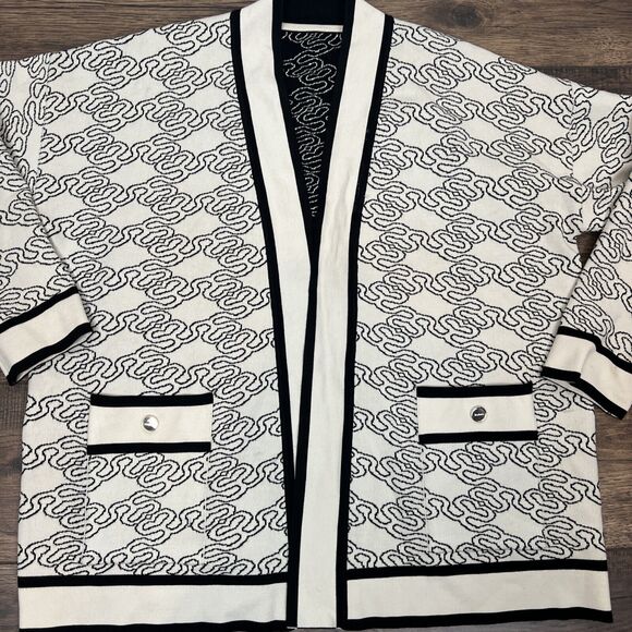 Sandro Sandro Enea Oversized Jacquard Knit Reversible Cardigan Sweater Black - Picture 14 of 16